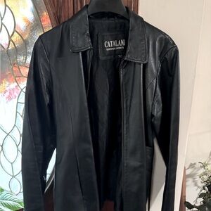 Black leather wrap jacket with belt